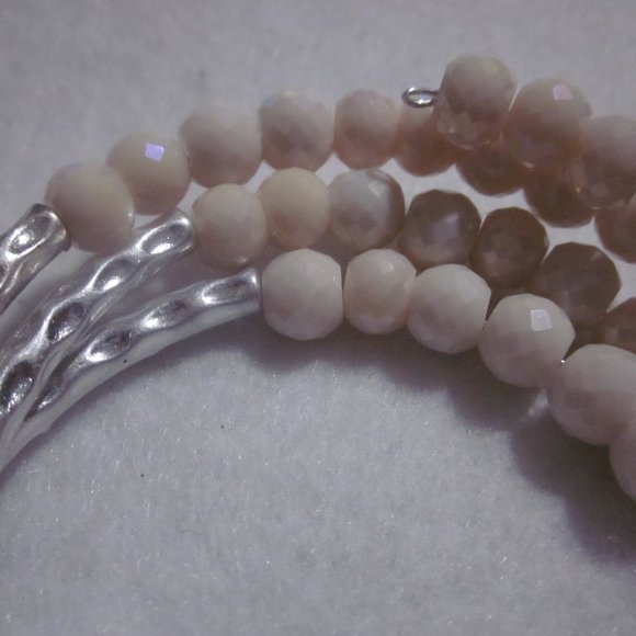 Cream and Silver Memory / Wrap Bracelet. - Picture 2 of 5